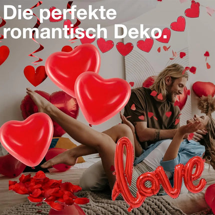 XXL Valentinstag Dekoration Deko Set - Heiratsantrag Hochzeit mit Herzluftballons, Girlande uvm