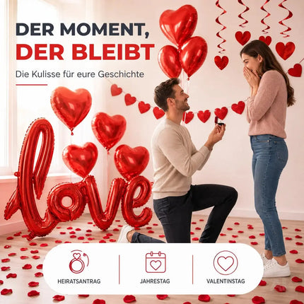 XXL Valentinstag Dekoration Deko Set - Heiratsantrag Hochzeit mit Herzluftballons, Girlande uvm – Detailansicht 2