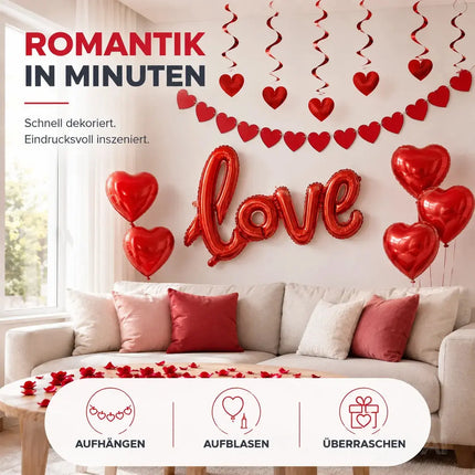 XXL Valentinstag Dekoration Deko Set - Heiratsantrag Hochzeit mit Herzluftballons, Girlande uvm – Detailansicht 3