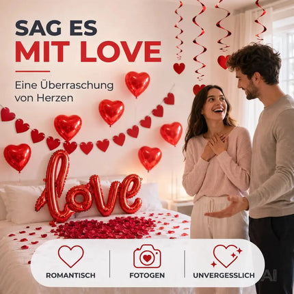 XXL Valentinstag Dekoration Deko Set - Heiratsantrag Hochzeit mit Herzluftballons, Girlande uvm – Detailansicht 4