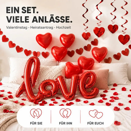 XXL Valentinstag Dekoration Deko Set - Heiratsantrag Hochzeit mit Herzluftballons, Girlande uvm – Detailansicht 5