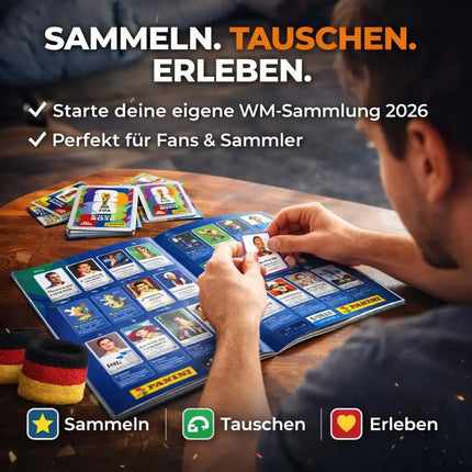 XXL WM 2026 Sammelset – inkl. Panini Stickeralbum, passenden Stickern, Spielplan und Deutschland Blumenkette