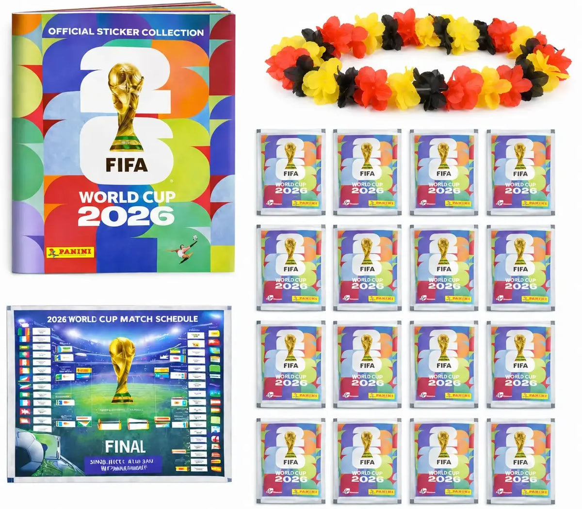 XXL WM 2026 Sammelset – inkl. Panini Stickeralbum, passenden Stickern, Spielplan und Deutschland Blumenkette
