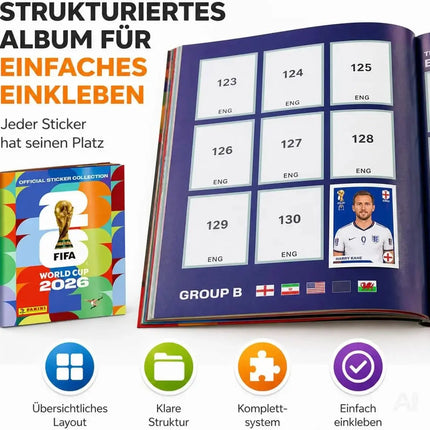 XXL WM 2026 Starterset – mit Panini Stickeralbum & WM 2026 Spielplan Weltmeisterschaft – Detailansicht 6