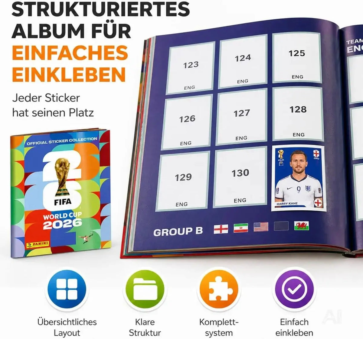 XXL WM 2026 Starterset – mit Panini Stickeralbum & WM 2026 Spielplan Weltmeisterschaft – Detailansicht 6