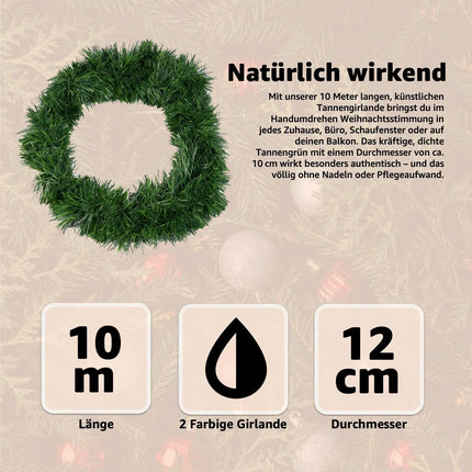 XXL Weihnachtsgirlande grün 10 Meter - künstliche Tannen-Girlande Ø 10 cm - Dekogirlande Weihnachten