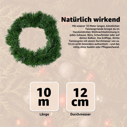 XXL Weihnachtsgirlande grün 10 Meter - künstliche Tannen-Girlande Ø 10 cm - Dekogirlande Weihnachten