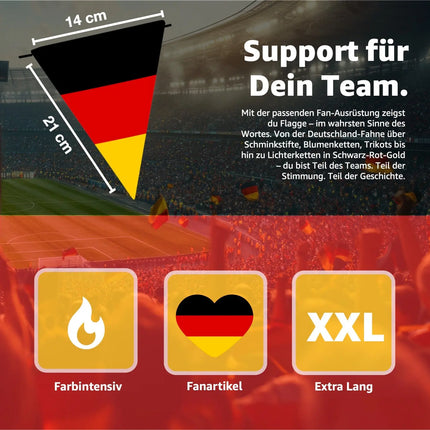 XXL Wimpelkette 5 Meter Deutschland Girlande schwarz, rot, gelb (Gold) als Deko Dekoration, Fanartikel, Partydekoration zur Fußball Europameisterschaft EM 2024 (5 Meter)