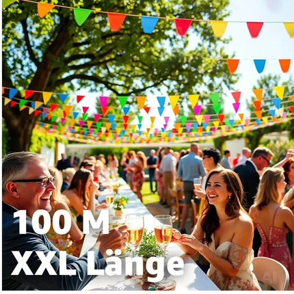 XXL Wimpelkette Stoff 100 Meter bunt Girlande Banner Fahne - Indoor & Outdoor Draußen als Deko Dekoration