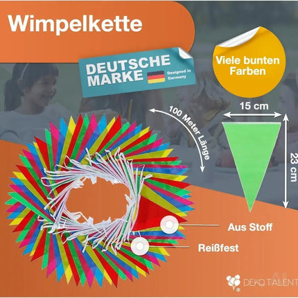 XXL Wimpelkette Stoff 100 Meter bunt Girlande Banner Fahne - Indoor & Outdoor Draußen als Deko Dekoration