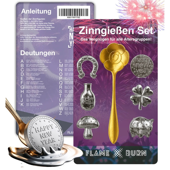 Zinngießen Set für Silvester 2026: Traditionelles Partyspiel mit Orakelbuch