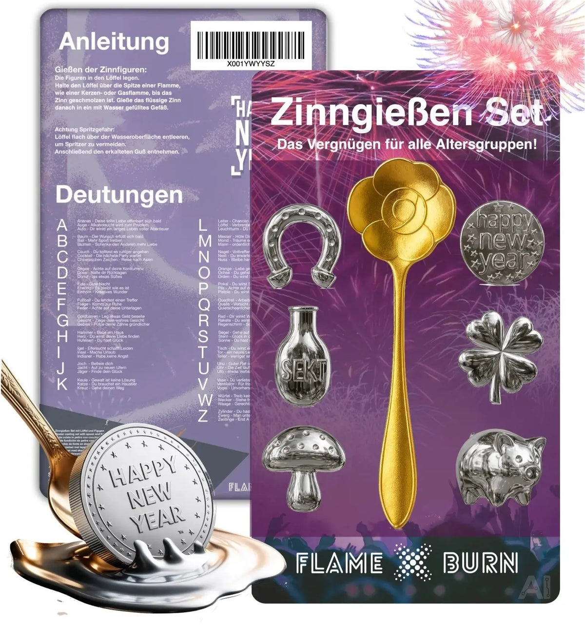 Zinngießen Set für Silvester 2026: Traditionelles Partyspiel mit Orakelbuch