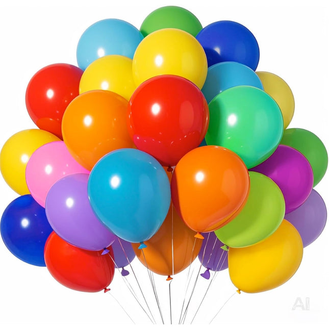 Bunte Luftballons als farbenfroher Ballonstrauß vor weißem Hintergrund