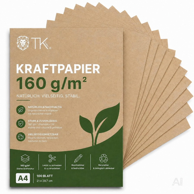 100x Kraftpapier 160 g/m² DIN A4 braunes Papier aus Kartonpapier