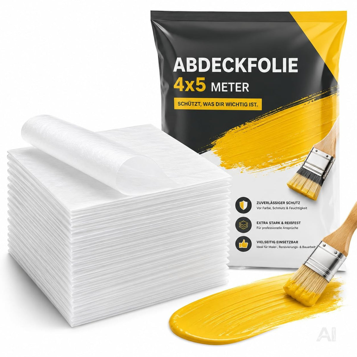 6x Easy Clean - 4 x 5 m - 120 qm - extra stark - Abdeckfolie Maler Abdeckplane Malerfolie