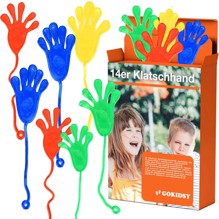 gokidsy 14x Klatschhand Mitgebsel für Kinder: Als Mitbringsel, Gastgeschenk & Giveaway - Glibberhände als Partygeschenke - Kindergeburtstag von Jungen & Mädchen
