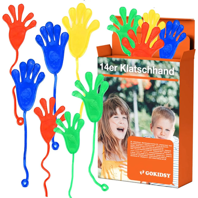 gokidsy 14x Klatschhand Mitgebsel für Kinder: Als Mitbringsel, Gastgeschenk & Giveaway - Glibberhände als Partygeschenke - Kindergeburtstag von Jungen & Mädchen