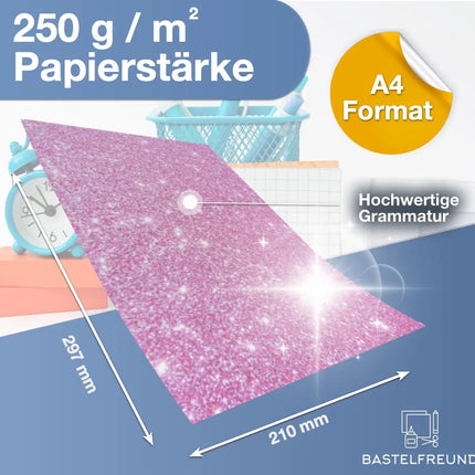 50x Blatt Papier Glitzerpapier Glitterpapier 250 g/m² - A4 Kopierpapier Druckerpapier bunt - 50 Blatt