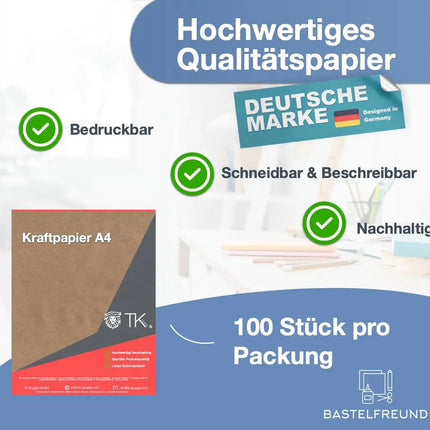 100x Kraftpapier 160 g/m² DIN A4 braunes apier aus Kartonpapier