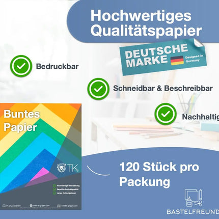 120x Buntes Papier - 110 gsm Bastelpapier Tonpapier Buntpapier 120 g/m²