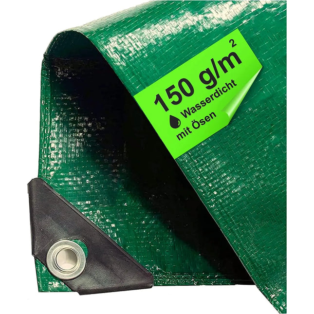 2x2 Meter Plane wasserdicht - 150 g/m² grün, Abdeckplane mit Ösen für Zeltunterlage - Gewebeplane -