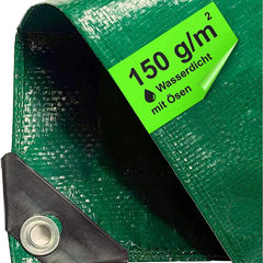 Plane wasserdicht - 150 g/m² grün, Abdeckplane mit Ösen für Zeltunterlage