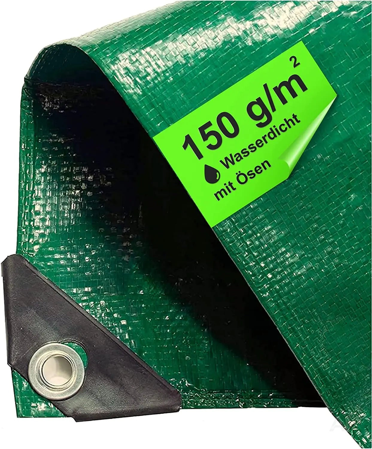 Plane wasserdicht - 150 g/m² grün, Abdeckplane mit Ösen für Zeltunterlage