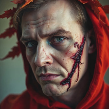 Kunstblut, 15 ml, mit Wundschorf-Schwamm – Abwaschbares Krustenblut für Halloween und Fasching