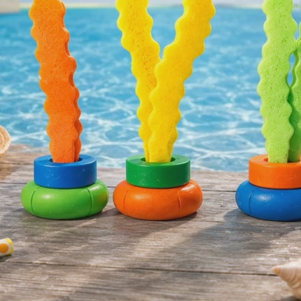 Tauchringe & Tauchstäbe für Kinder & Erwachsene – Wasserspielzeug für Pool, Schwimmbad & Tauchspiele (3x Seegras)