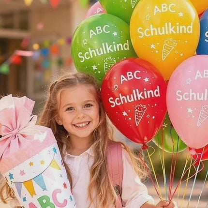 20x Luftballons Einschulung Deko – Bunte Schulanfangsdekoration für Schule, Kindergarten & Einschulungsfeier (blau, gelb, rot, grün, rosa)