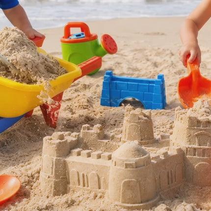 Sandspielzeug-Set für Kinder – Sandkastenspielzeug mit Sandförmchen, Schaufel, Rechen & Sieben für Jungen & Mädchen (9 teilig mit Schubkarre)