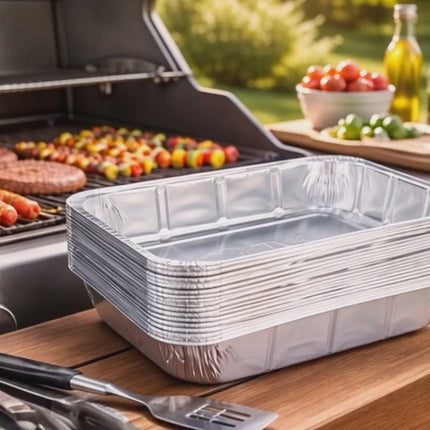 20 Aluminiumschalen, 1.200 ml, 195 × 152 × 40 mm – Einweg-Grillschalen und Fettauffangschalen
