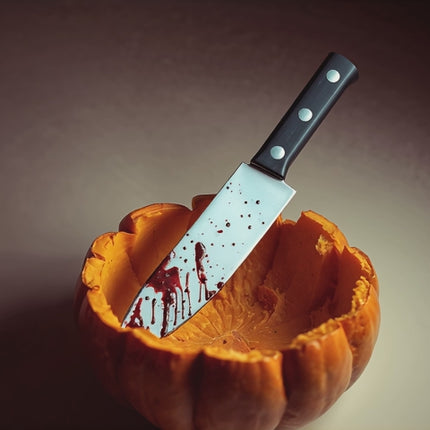 Fake Messer ca. 34 cm Accessoire mit Blut -für Halloween & Fasching - - Täuschend Echt für Horror Kostüm