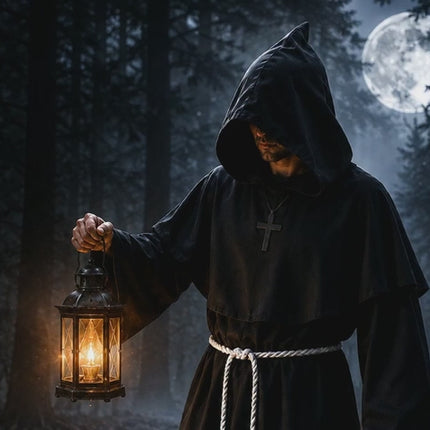 Mönch-Kostüm für Erwachsene – schwarze Robe mit Kapuze