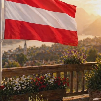 Österreich-Flagge 90x150 cm – EM 2028 Europameisterschaft Fahne Fanartikel aus strapazierfähigem Polyester mit Metallösen