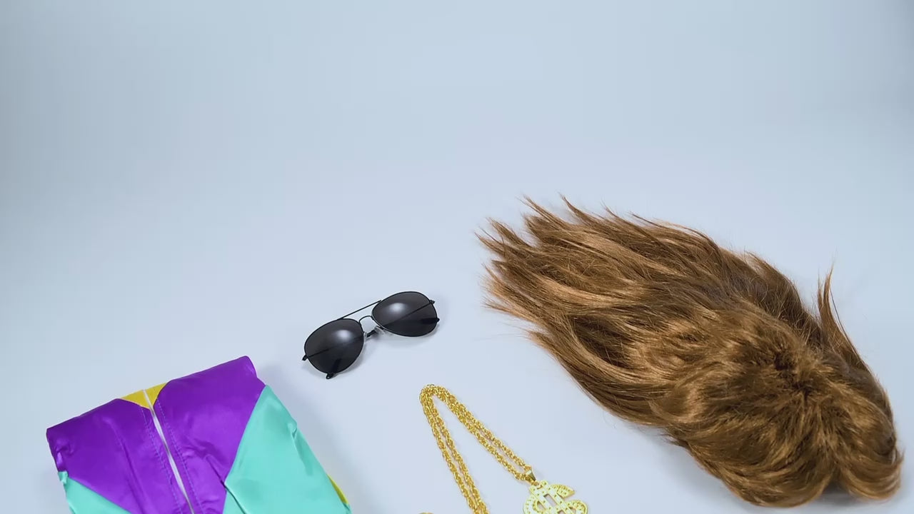 80er Jahre Vokuhila Kostüm Set – 4-in-1 Assi-Outfit Mit Perücke, Goldkette & Brille Für Karneval