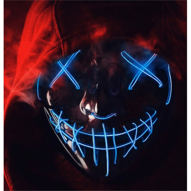 Halloween Maske Purge LED blau/rot mix - Kostümmaske steuerbar für Halloween, Fasching & Karneval als Kostüm & Verleidung für Herren & Damen (Kopie)