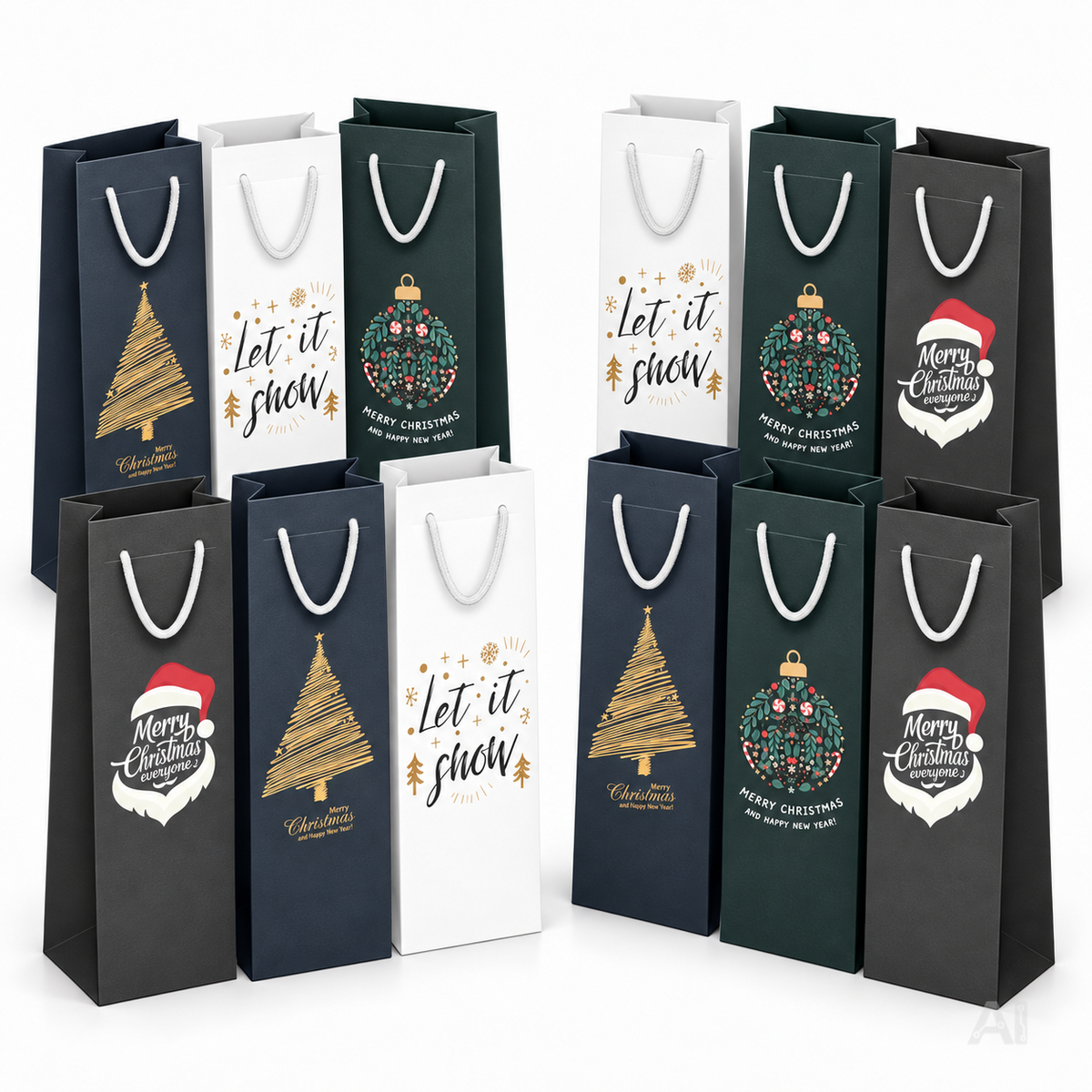 12x Flaschentüten & Weihnachtstaschen für Weihnachten - Bottle Bag - Weintragetaschen