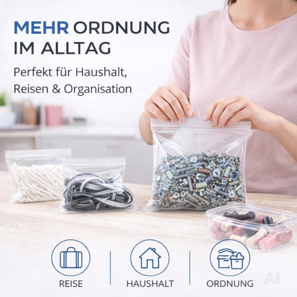 100x Druckverschlussbeutel Zip Set Baggys Baggies - reißfest & transparent Plastikbeutel Plastiktüten Polybag Zipper Ziplock Beutel klein & groß (8x10cm)